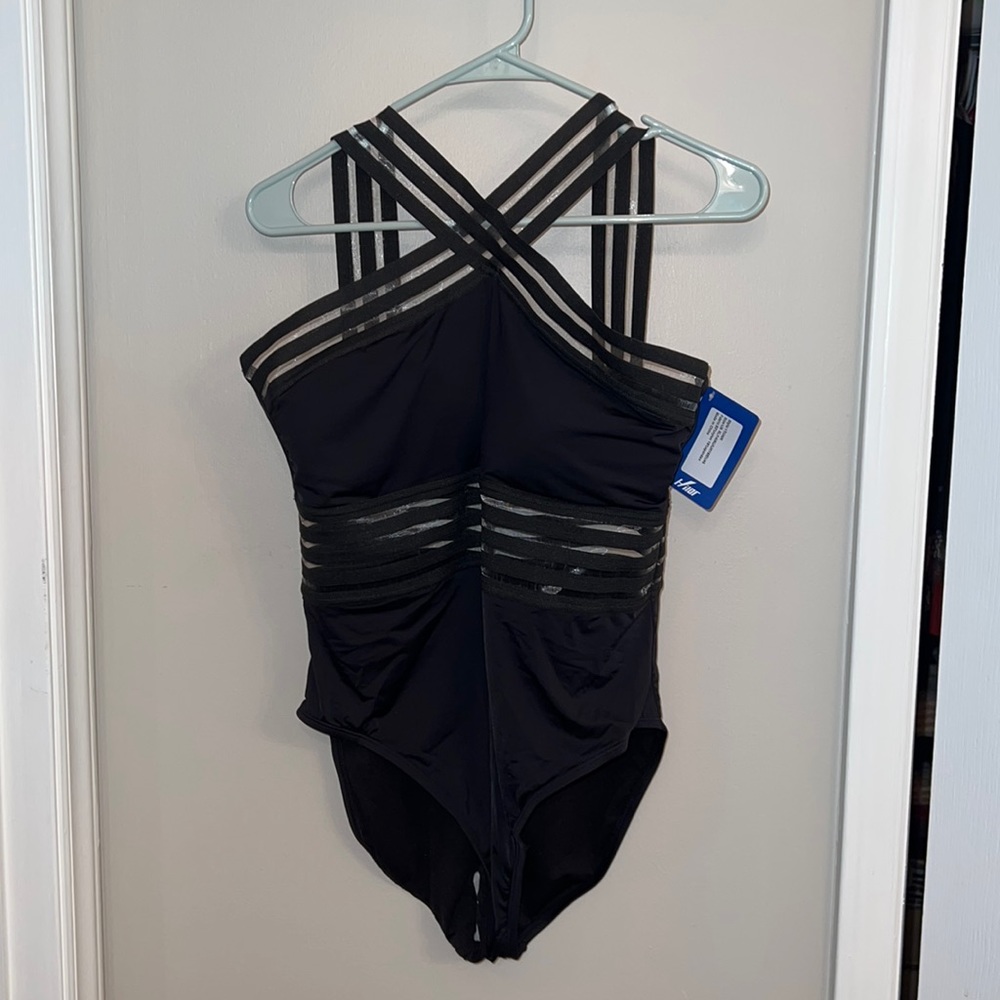 Black one piece swimsuit ordered from Amazon.